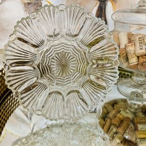 Vintage Deviled Egg Dish Plate Serving Tray Cut Glass Pressed Crystall Clear EUC